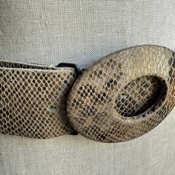 Chico’s Genuine Leather Snakeskin Print Belt Oval Buckle Size Small - Picture 5 of 7